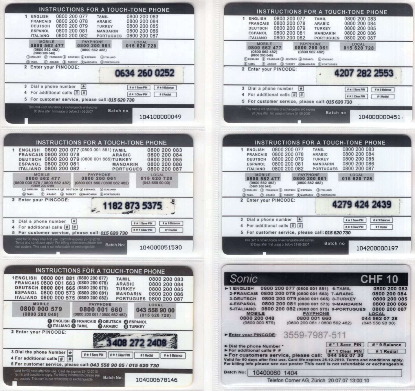 Schede telefoniche: Sonic - 6 seltene schweizer Prepaid Telefonkarten – Usato da Eglisau venduto da Chperfins 1