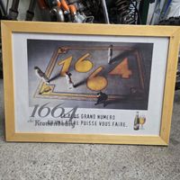Affiche publicitaire 1664 Kronenbourg cadre en bois