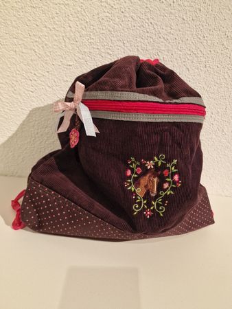 Turnbeutel Mädchen Samt-Look, Pferde-Motiv, Top Zustand!