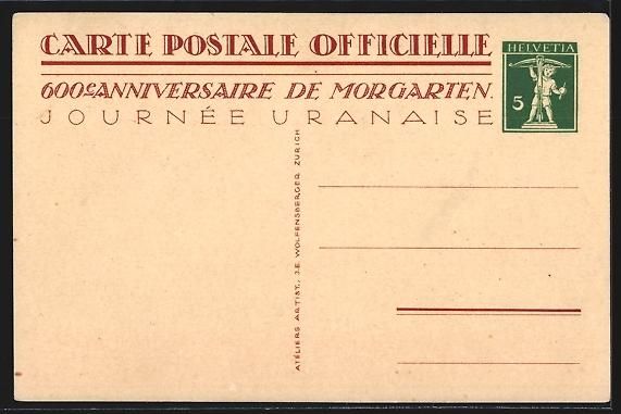 Cartoline postali: Morgarten, 1315-1915, Mann rollt Gestein – Usato da Berlin venduto da bartko-reher 1