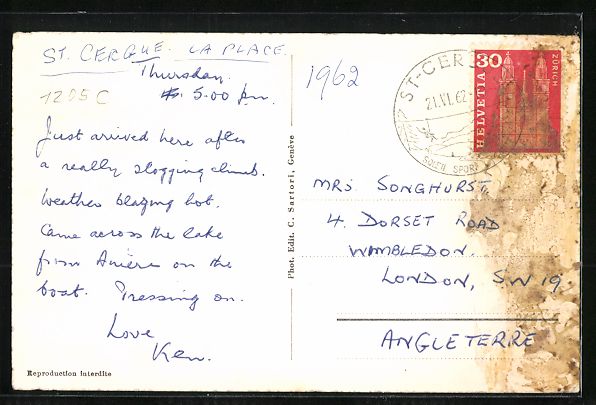 Cartoline postali: AK St. Cergue, La Place, 1962 – Usato da Berlin venduto da bartko-reher 1