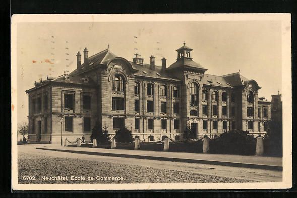 Cartoline postali: AK Neuchâtel, Ecole du Commerce, 1914 – Usato da Berlin venduto da bartko-reher