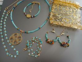 Schmuck Lot, 3Halsketten+Armband+Ohrringe, neu