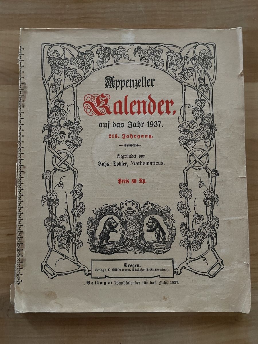 Calendari: Appenzeller Kaleder / Heft von 1937 – Usato da Rümlang venduto da euqinom16