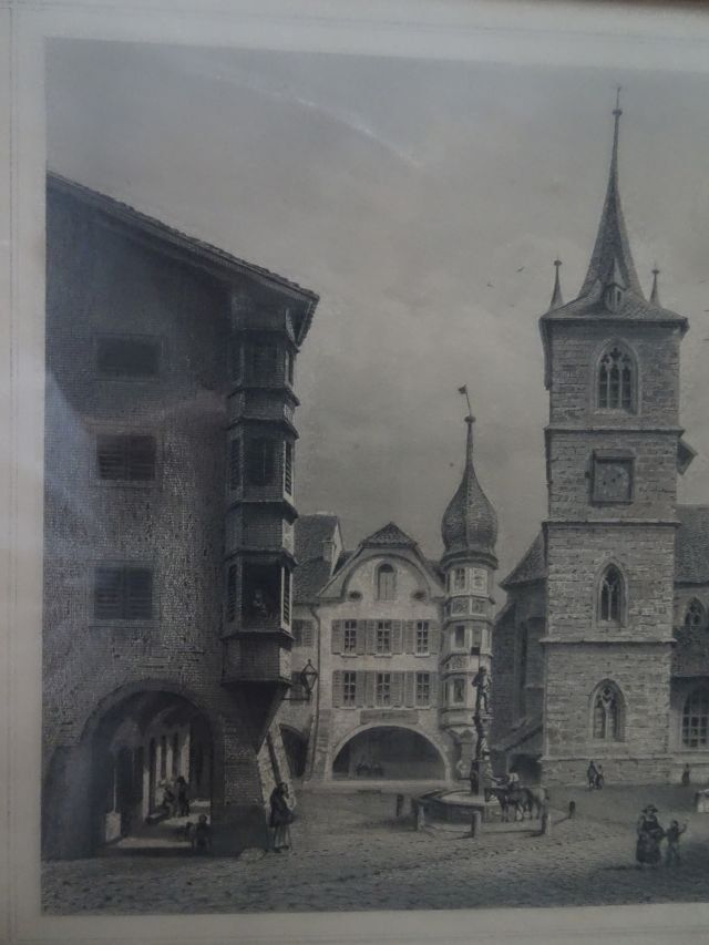 Incisioni: Stahlstich BIEL-BIENNE 34x30cm. Eckvergoldeter Rahmen – Usato da Berikon venduto da Kolophonium43 3