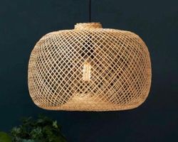 Lampe Rattan Lampenschirm Beleuchtung Hängelampe Rattanlampe