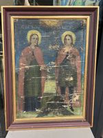 Icône orthodoxe ancienne, Saints, peinture à l'huile 1805?