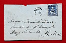 SITZENDE HELVETIA COLOMBIER AMBULANT CIRCULAIRE GENEVE 1864