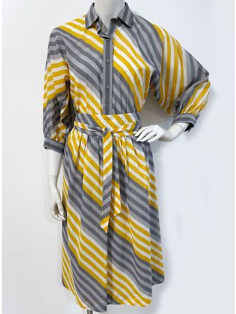 Kleid AKRIS Gr. S diagonalen Streifen Bwbatist VINTAGE 1970s