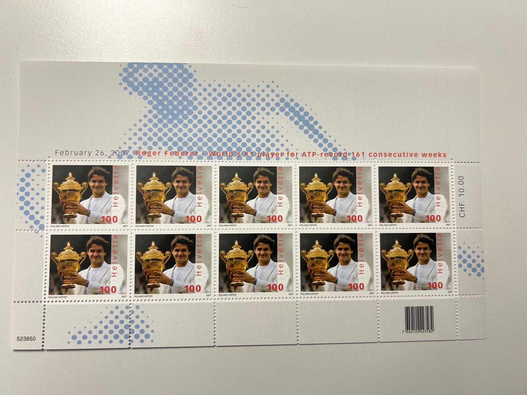 Alle Briefmarken: Roger Federer 10 Kleinbogen mit je 10 Briefmarken postfrisch – Gebraucht aus kriens von bst999 1