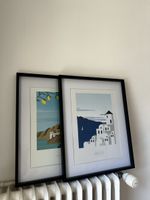 Cadre tableau illustré paysages Grèce Italie noir 2 pièces