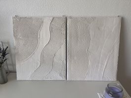 2er Set Struktur Bilder Wandbilder Relief weiss/beige