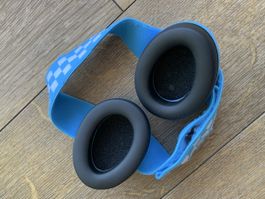 Kids Ear Defenders, Adjustable, Blue Check Patterned