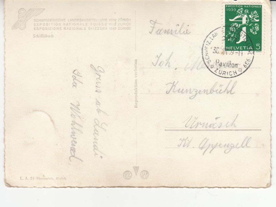 Cartoline postali: Zürich Landi LA 21 – Usato da Bürglen TG venduto da StampGraf 1