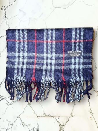Écharpe Burberry vintage à carreaux bleu rouge laine