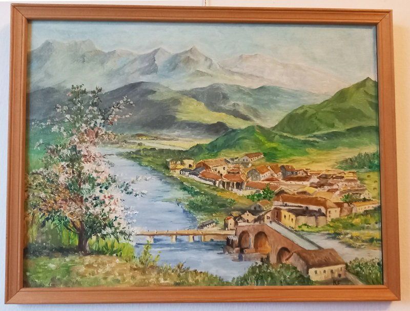 Gemälde: Dorf im Frühling – Gebraucht aus Untersiggenthal von Lindomagos