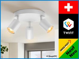 LED-Deckenleuchte mit 3 schwenkbaren Spots Deckenlampe Weiss