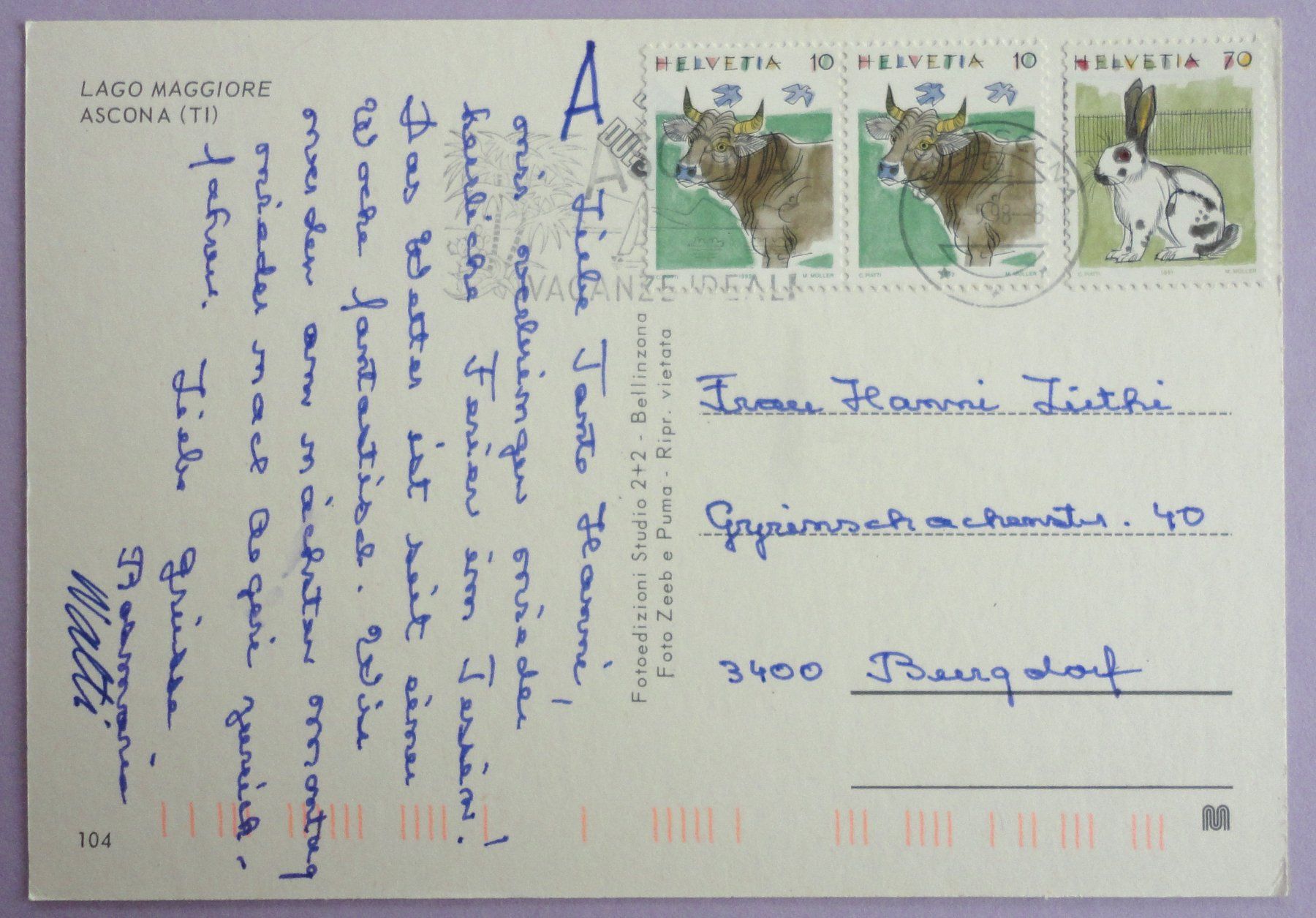 Cartoline postali: Ascona - Lago Maggiore – Usato da Fétigny venduto da Billy2miny 1