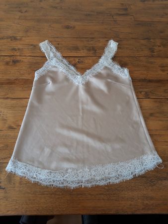 Satin Optik Top mit Spitze beige nude champagne Boho