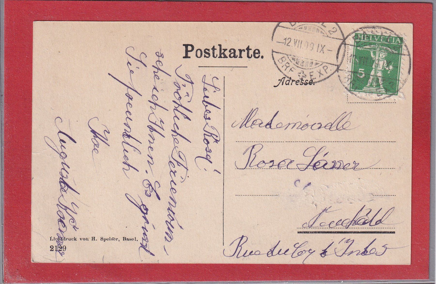 Cartoline postali: Basel - Generalansicht - Tram - 1909 – Usato da Orvin venduto da Pyaeschli 1