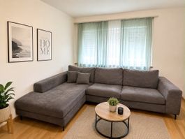 Ecksofa grau Stoff mit Chaiselongue guter Zustand