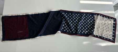 Scarf patterned silk navy blue white red