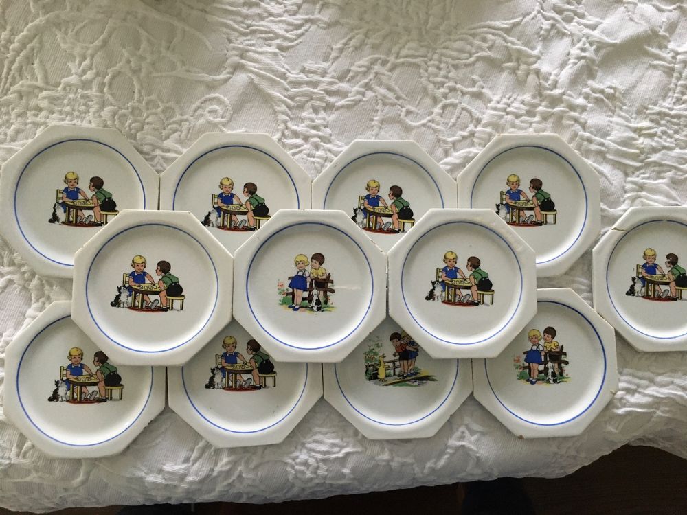 Dinette 10 Pièces Vaisselle Porcelaine Enfants - Décor À La Plage Art Déco