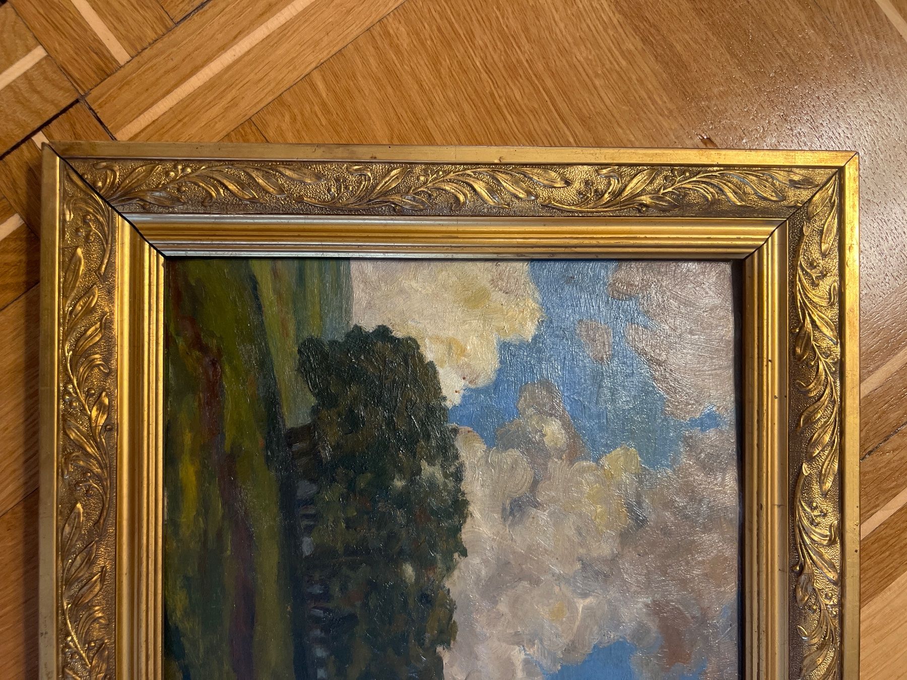 Dipinti: Gemälde Landschaft mit Baum und Wolken im Goldrahmen – Usato da Basel venduto da sho_q5nk 1