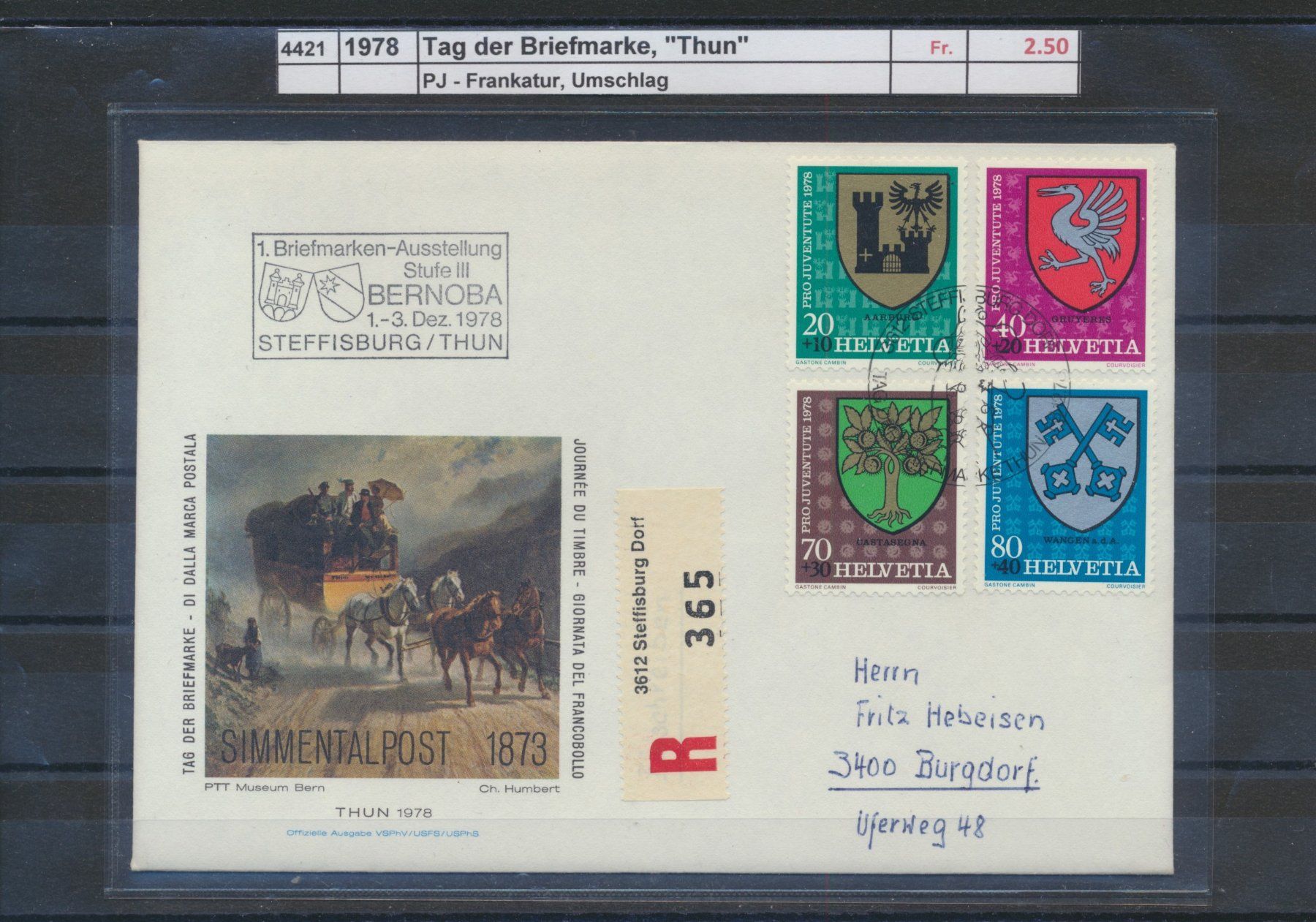 Tutti i francobolli: 1978 Tag der Briefmarke, "Thun", Umschlag – Usato da Winterthur venduto da Zupogeru