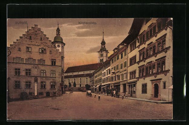 Cartoline postali: AK Sursee, Blick auf den Kirchenplatz – Usato da Berlin venduto da bartko-reher