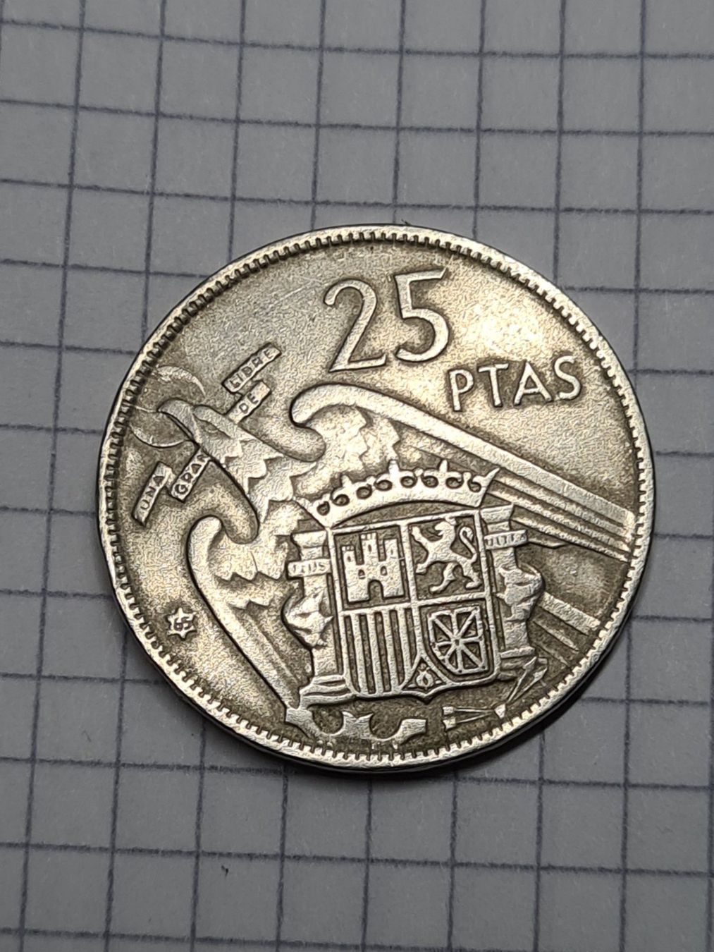 Alle Münzen: 25 Pesetas 1957 mit leichter Einkerbung – Gebraucht aus Contra von Lylou0 1
