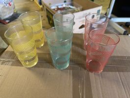 6er Set Gläser farbig mit Muster gebraucht