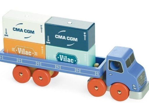 Giocattoli: Vilac, Lastwagen m. Container, Holz, neu – Nuovo e nell'imballaggio originale da Turbenthal venduto da TopToys