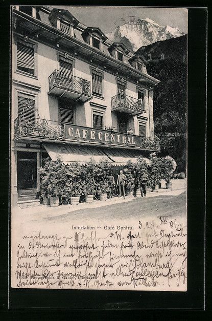 Cartoline postali: Interlaken, Café Central mit Bergpanora – Usato da Berlin venduto da bartko-reher