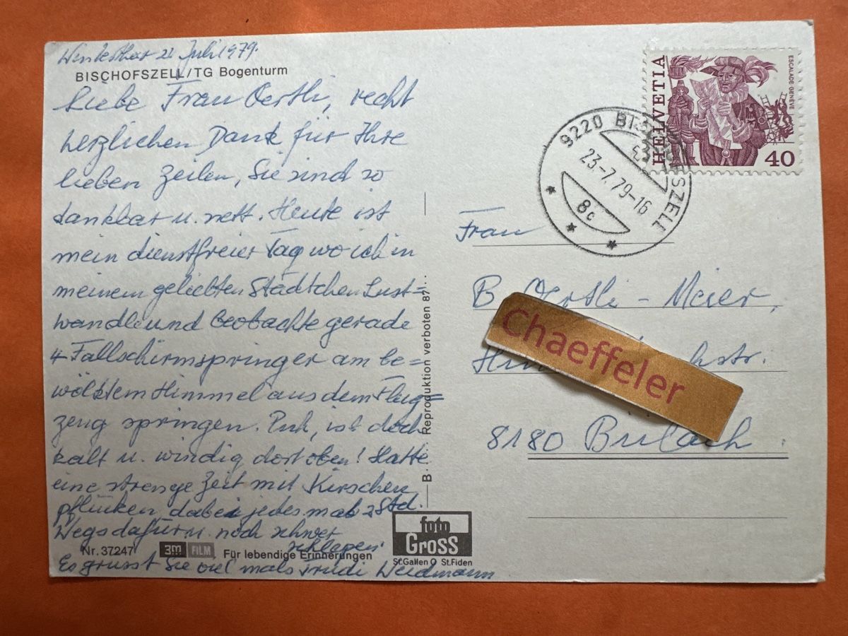 Cartoline postali: 1979 Bischofszell / TG Bogenturm – Usato da Zürich venduto da Chaeffeler 1