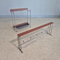 70s Teak Style Chrom Wandgarderobe Schirmständer Garderobe
