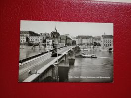 Echte Photokarte Basel mittlere Brücke mit Tram Rhein Schiff