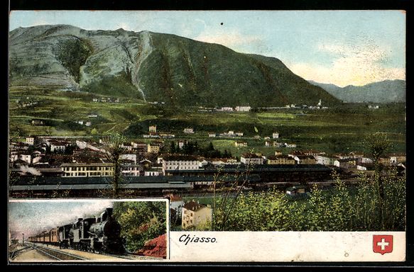 Cartoline postali: Chiasso, Ortsansicht mit Bahnhof und Dam – Usato da Berlin venduto da bartko-reher