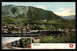 Chiasso, Ortsansicht mit Bahnhof und Dam