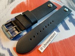 20mm Leder schwarz Uhrenarmband, Vintagestyle