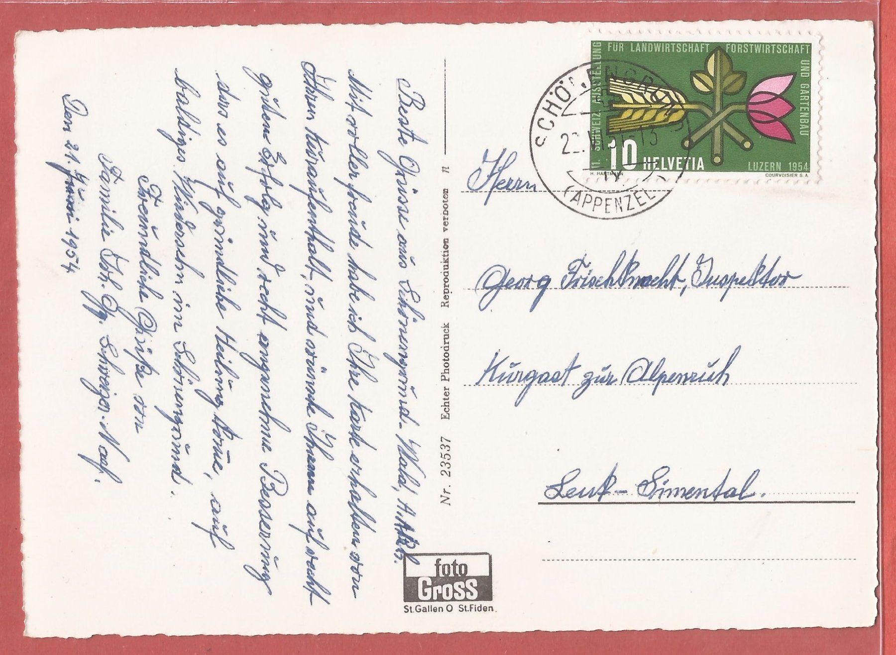 Cartoline postali: Schönengrund und Wald AR - 1954 – Usato da Fislisbach venduto da Porano 1