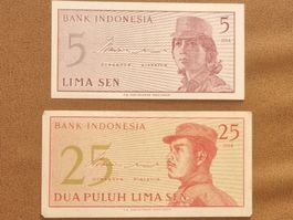 Indonesia 5 + 25 Sen UNGEFALTET 1964