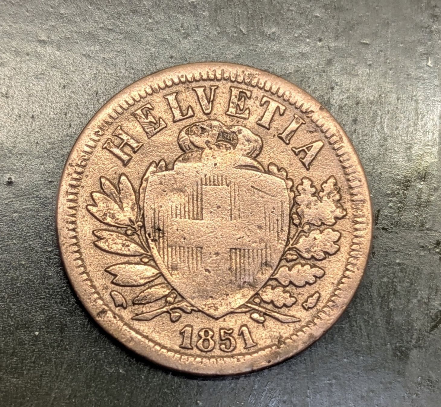 Alle Münzen: 2 Rappen 1851 (Bronze) – Gebraucht aus Zetzwil von Spitz70