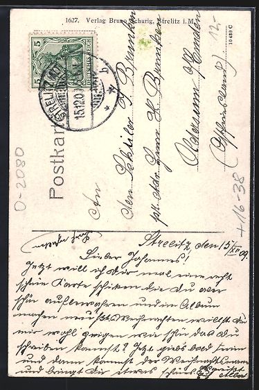 Cartoline postali: Grusskarten-AK Strelitz, Markt mit Kirch – Usato da Berlin venduto da bartko-reher 1