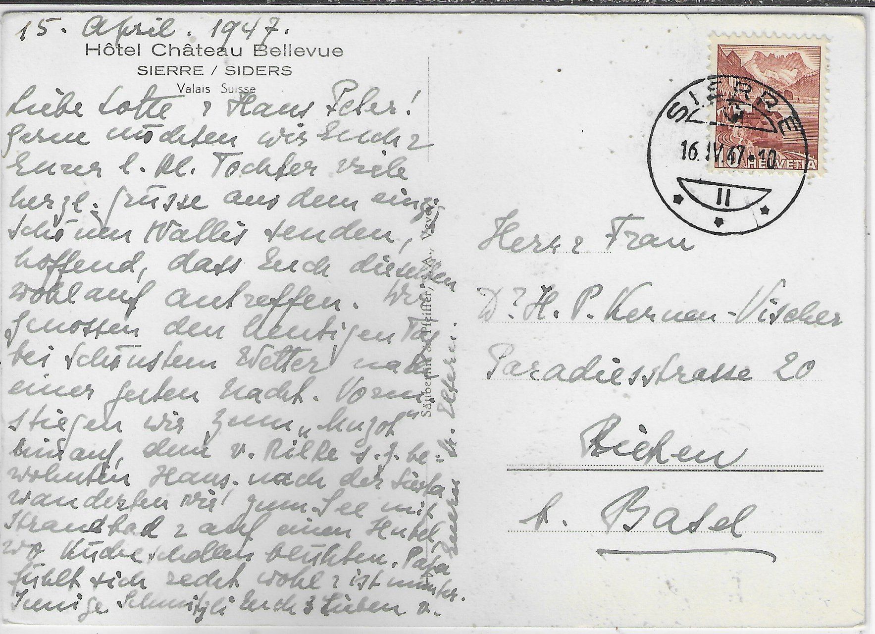 Cartoline postali: Hotel Chateau Bellevue - Sierre/Siders – Usato da Ettingen venduto da Kartenplanet 1