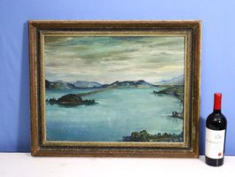 Bielersee mit St. Petersinsel, Gemälde Oel auf Platte v 1946