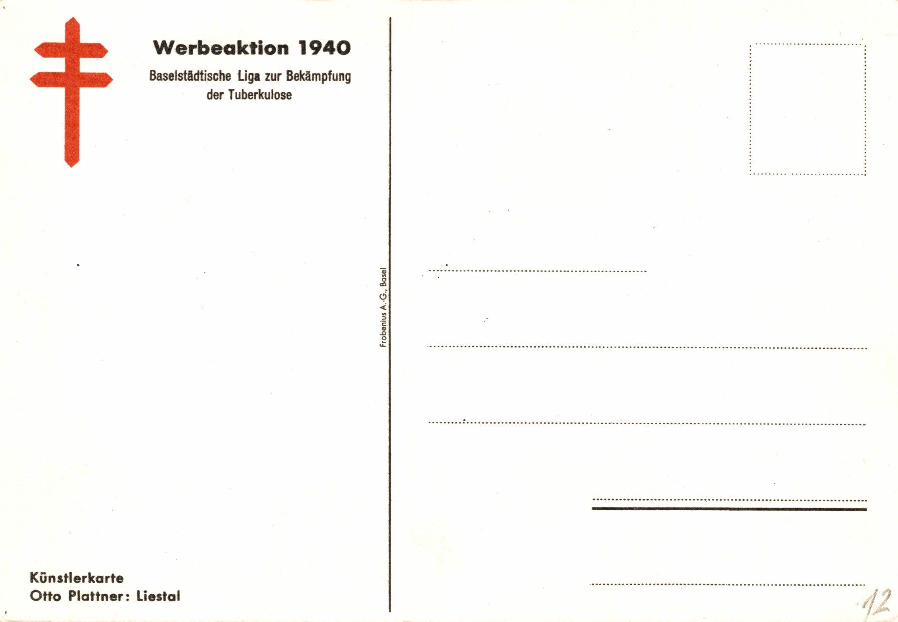 Cartoline postali: Otto Plattner: Liestal. Werbekarte 1940 – Usato da Bronschhofen venduto da Astore 1