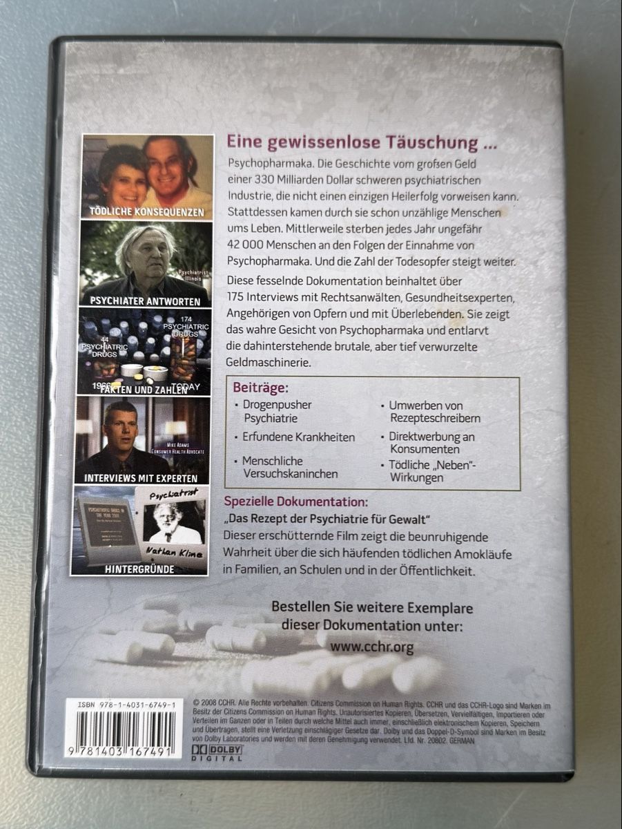 Tous les DVDs: Gefährliche Psychopharmaka - Ein Milliardengeschäft – D'occasion à Oberried Brienz par Chyara 1