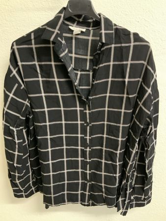 Bluse AMISU kariert Schwarz Weiss Groesse XS guter Zustand