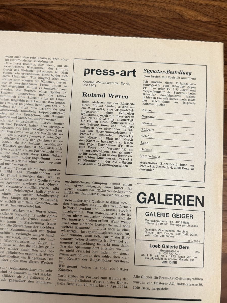Grafica & Litografie: Roland Werro - Offsetdruck handsigniert – Usato da Solothurn venduto da NUVICO 1